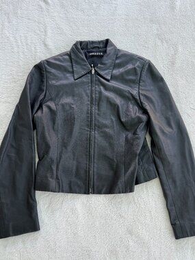 Prague Vintage Black Leather Cropped Jacket Y2K Size L